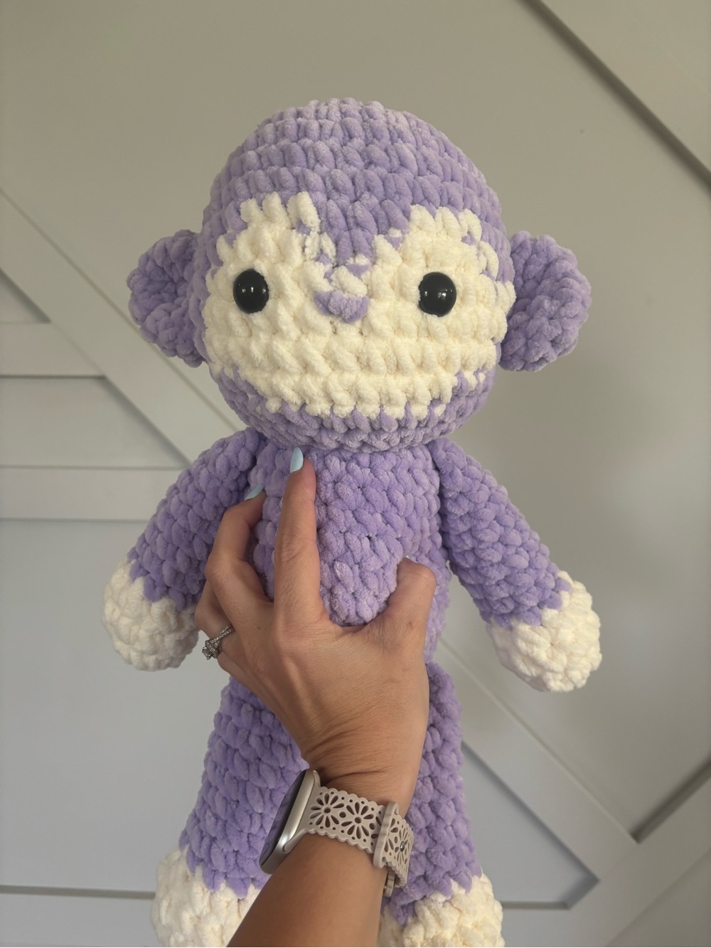 Plush Crochet Purple & Cream Monkey Stuffed Toy